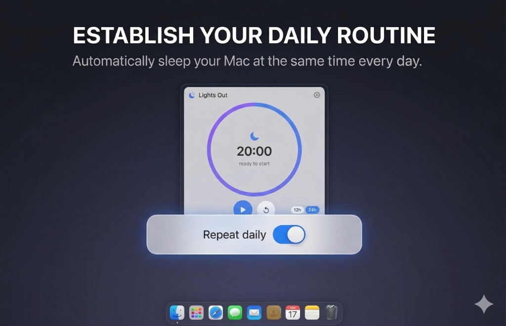 Promo: daily routine with Repeat daily toggle highlighted