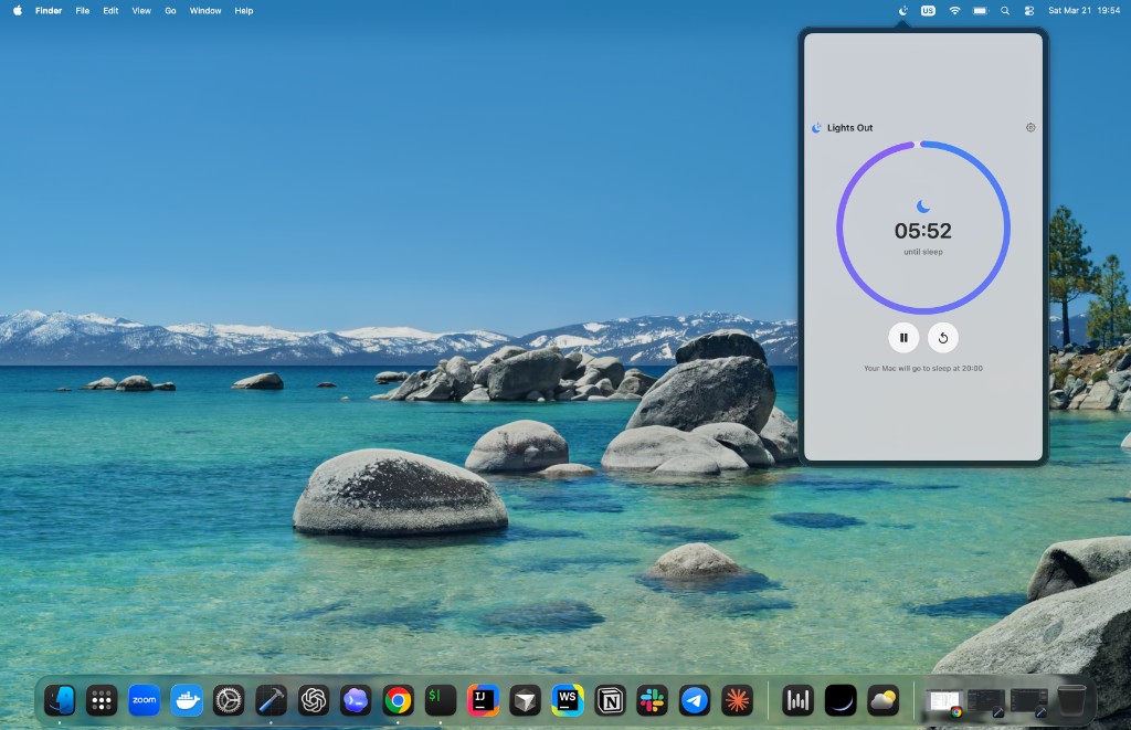 Screenshot: active countdown showing time until sleep and predicted sleep time